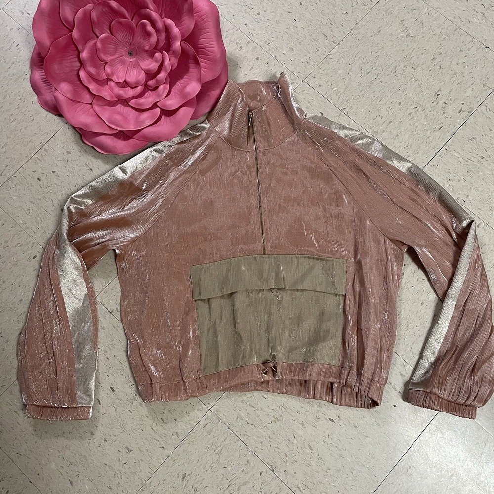K. JORDAN Womens Sz Large Colorblock 1/2 Zip Metallic Jacket Lightweight
